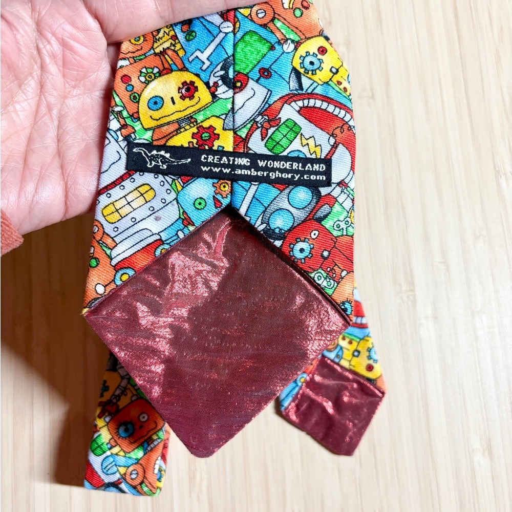 Handmade! Colorful Networking Robot Pattern Tie - Picture 4 of 4